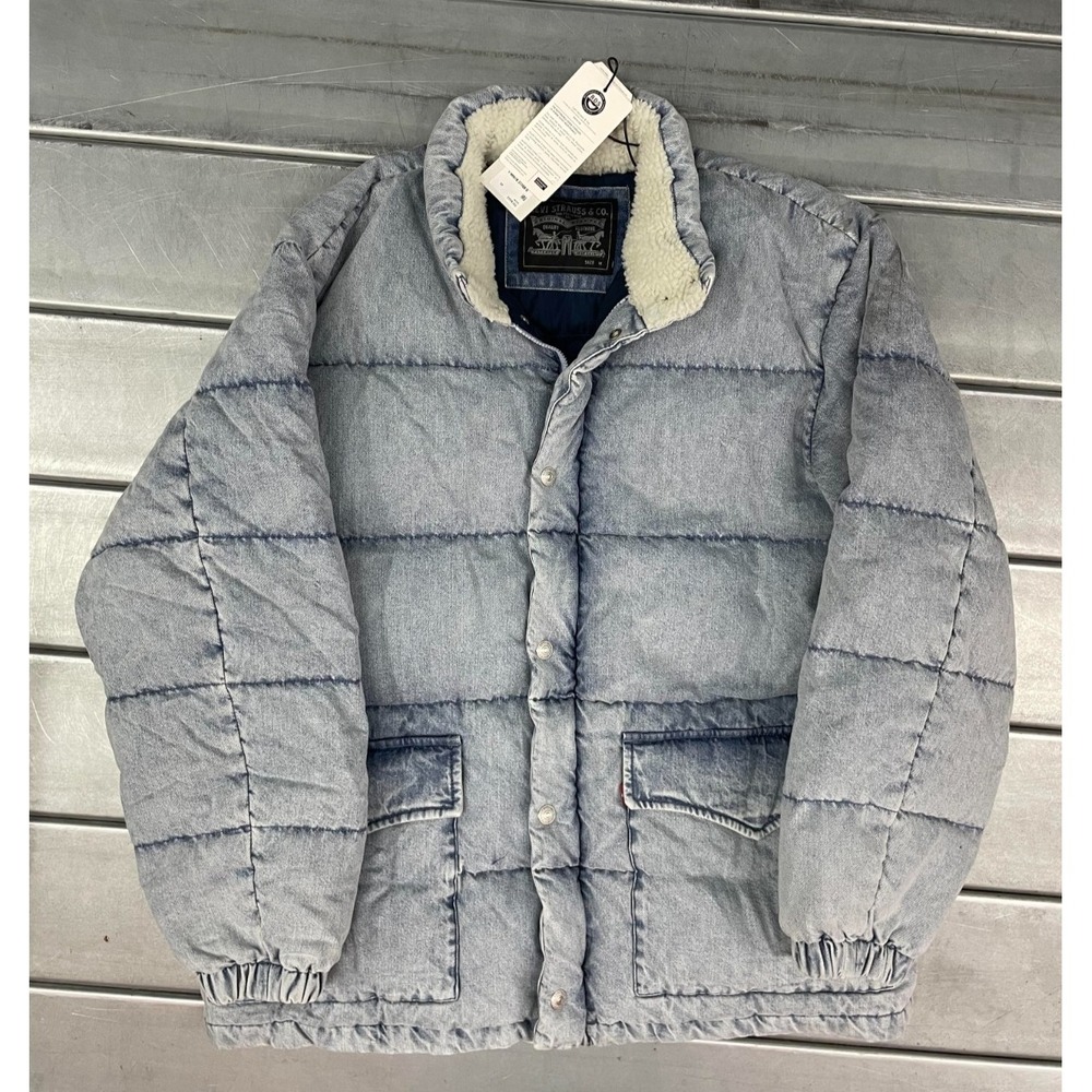 Levis Western Down Super Puffer Jacket Mens Medium Acid Wash Sherpa‎ Collar NWT